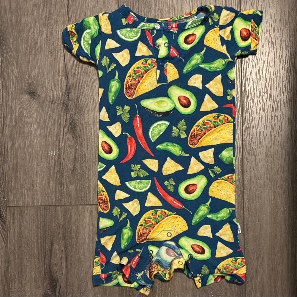 Bamboo Taco & Avocado Print Baby Romper - Navy Base size 2T